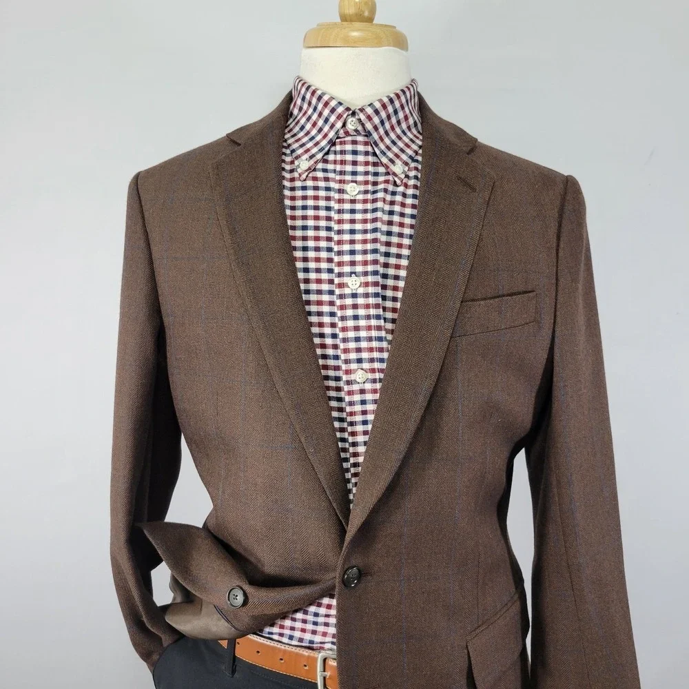 Stafford Men's Sport Coat Blazer Two Button Brown‎ Herringbone Plaid Classic 42R